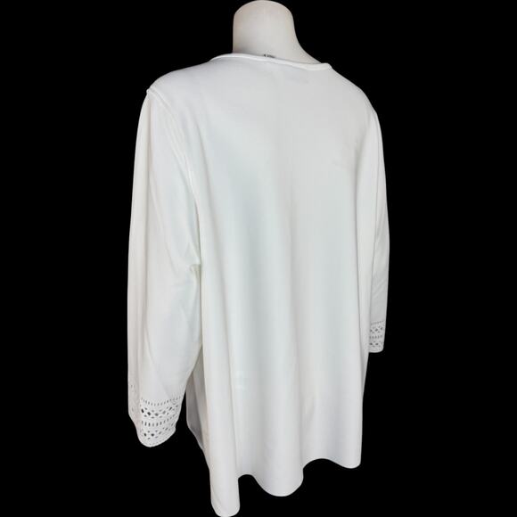 GRAVER Susan Graver LK Fusion Plus Regular Laser Cut Cardigan Cream Petal L - Picture 6 of 13